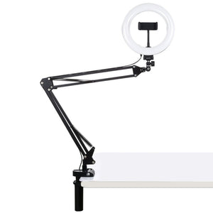 PULUZ 7.9 inch 20cm Ring Curved Light + Desktop Arm Stand USB 3 Modes Dimmable Dual Color Temperature LED Vlogging Selfie Photography Video Lights with Phone Clamp, 7.9 inch+Arm Stand - laboratorydeal
