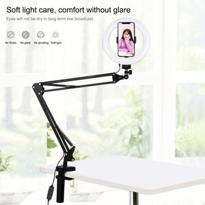 PULUZ 7.9 inch 20cm Ring Curved Light + Desktop Arm Stand USB 3 Modes Dimmable Dual Color Temperature LED Vlogging Selfie Photography Video Lights with Phone Clamp, 7.9 inch+Arm Stand - laboratorydeal