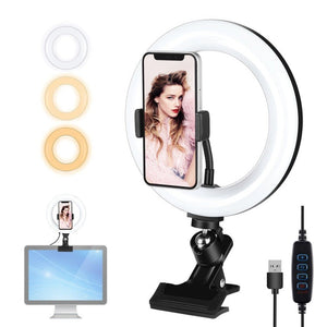 PULUZ 7.9 inch 20cm Ring Selfie Light + Monitor Clip 3 Modes USB Dimmable Dual Color Temperature LED Curved Vlogging Photography Video Lights Kits with Phone Clamp, 7.9 inch+Clip - laboratorydeal