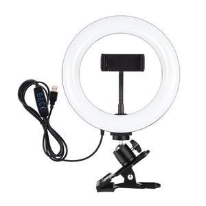 PULUZ 7.9 inch 20cm Ring Selfie Light + Monitor Clip 3 Modes USB Dimmable Dual Color Temperature LED Curved Vlogging Photography Video Lights Kits with Phone Clamp, 7.9 inch+Clip - laboratorydeal