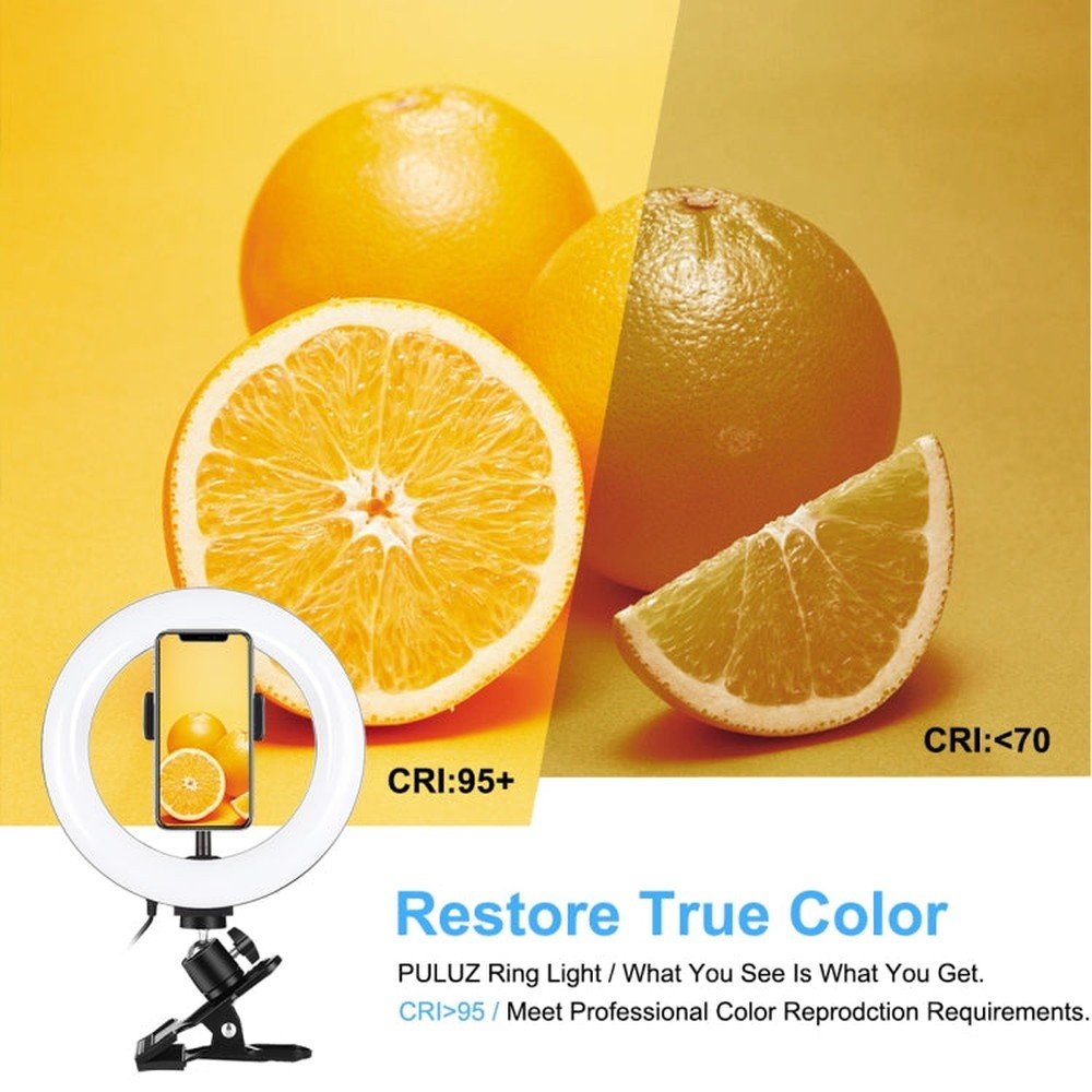 PULUZ 7.9 inch 20cm Ring Selfie Light + Monitor Clip 3 Modes USB Dimmable Dual Color Temperature LED Curved Vlogging Photography Video Lights Kits with Phone Clamp, 7.9 inch+Clip - laboratorydeal