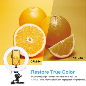 PULUZ 7.9 inch 20cm Ring Selfie Light + Monitor Clip 3 Modes USB Dimmable Dual Color Temperature LED Curved Vlogging Photography Video Lights Kits with Phone Clamp, 7.9 inch+Clip - laboratorydeal