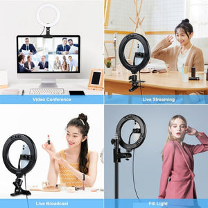 PULUZ 7.9 inch 20cm Ring Selfie Light + Monitor Clip 3 Modes USB Dimmable Dual Color Temperature LED Curved Vlogging Photography Video Lights Kits with Phone Clamp, 7.9 inch+Clip - laboratorydeal