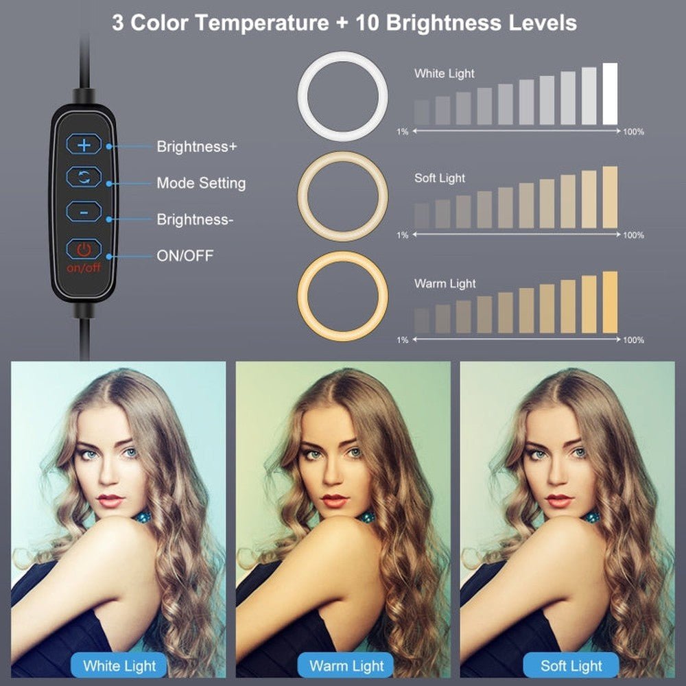 PULUZ 7.9 inch 20cm USB 3 Modes Dimmable Dual Color Temperature LED Curved Light Ring Vlogging Selfie Photography Video Lights with Mirror, 7.9 inch with mirror - laboratorydeal