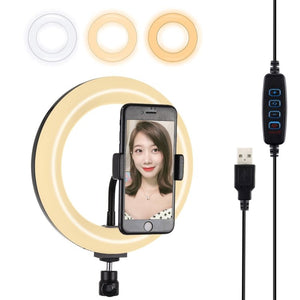PULUZ 7.9 inch 20cm USB 3 Modes Dimmable Dual Color Temperature LED Curved Light Ring Vlogging Selfie Photography Video Lights with Phone Clamp, 7.9 inch - laboratorydeal