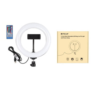 PULUZ 7.9 inch 20cm USB RGB Dimmable LED Dual Color Temperature LED Curved Light Ring Vlogging Selfie Photography Video Lights with Phone Clamp, 7.9 inch RGBW - laboratorydeal