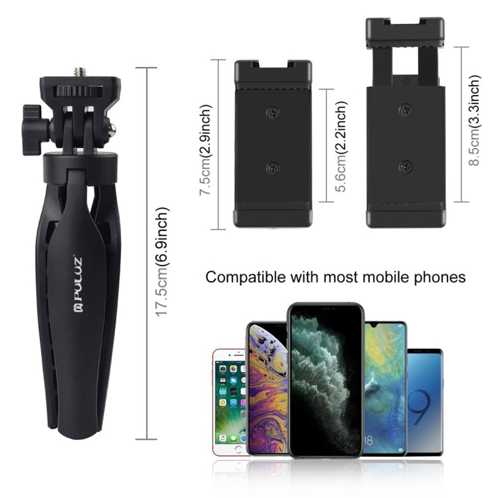 PULUZ Desk Plastic Tripod Mount with Phone Clamp & Adjusting Tripod Head for Smartphones, Plastic Tripod+Adjusting Head - laboratorydeal