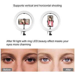 PULUZ Dual Phone Brackets Horizontal Holder + 1.1m Tripod Mount + 10.2 inch 26cm LED Ring Vlogging Video Light Live Broadcast Kits - laboratorydeal