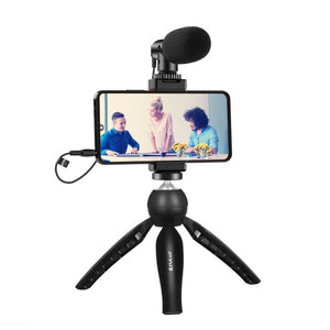 PULUZ Live Broadcast Smartphone Video Vlogger Kits Microphone + Tripod Mount + Phone Clamp Holder, Mic + Tripod + lamp - laboratorydeal