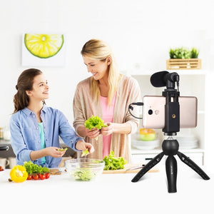 PULUZ Live Broadcast Smartphone Video Vlogger Kits Microphone + Tripod Mount + Phone Clamp Holder, Mic + Tripod + lamp - laboratorydeal