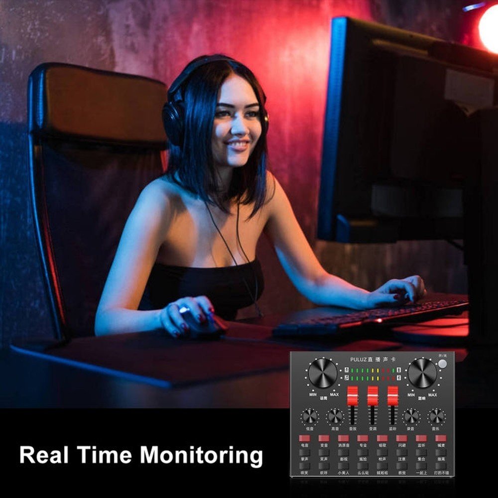 PULUZ Live Broadcasting Sound Card Bluetooth Karaoke Singing Recording Sound Mixer for Mobile Phone / Computer / Laptop / Tablet PC, Chinese Version, Chinese Version - laboratorydeal