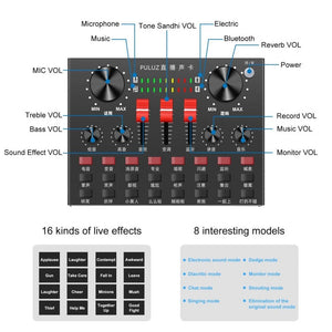 PULUZ Live Broadcasting Sound Card Bluetooth Karaoke Singing Recording Sound Mixer for Mobile Phone / Computer / Laptop / Tablet PC, Chinese Version, Chinese Version - laboratorydeal