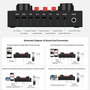 PULUZ Live Broadcasting Sound Card Bluetooth Karaoke Singing Recording Sound Mixer for Mobile Phone / Computer / Laptop / Tablet PC, Chinese Version, Chinese Version - laboratorydeal