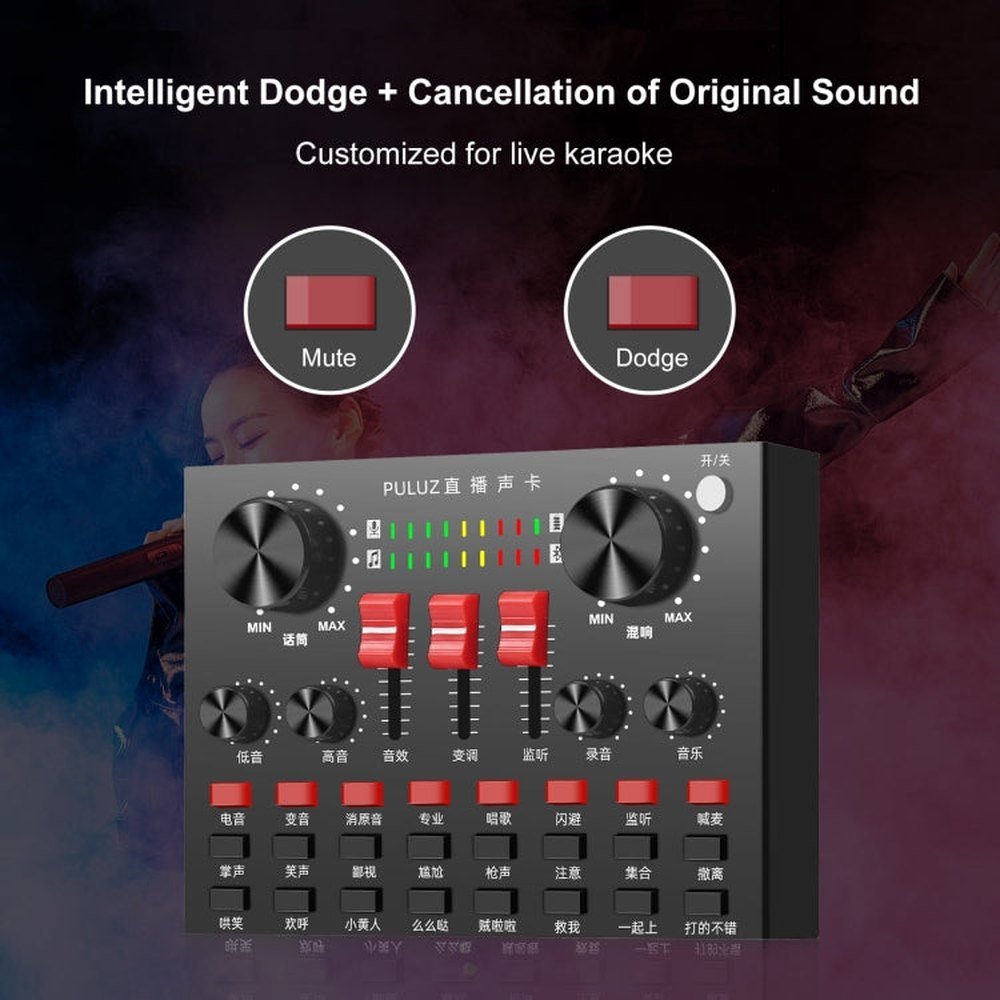 PULUZ Live Broadcasting Sound Card Bluetooth Karaoke Singing Recording Sound Mixer for Mobile Phone / Computer / Laptop / Tablet PC, Chinese Version, Chinese Version - laboratorydeal