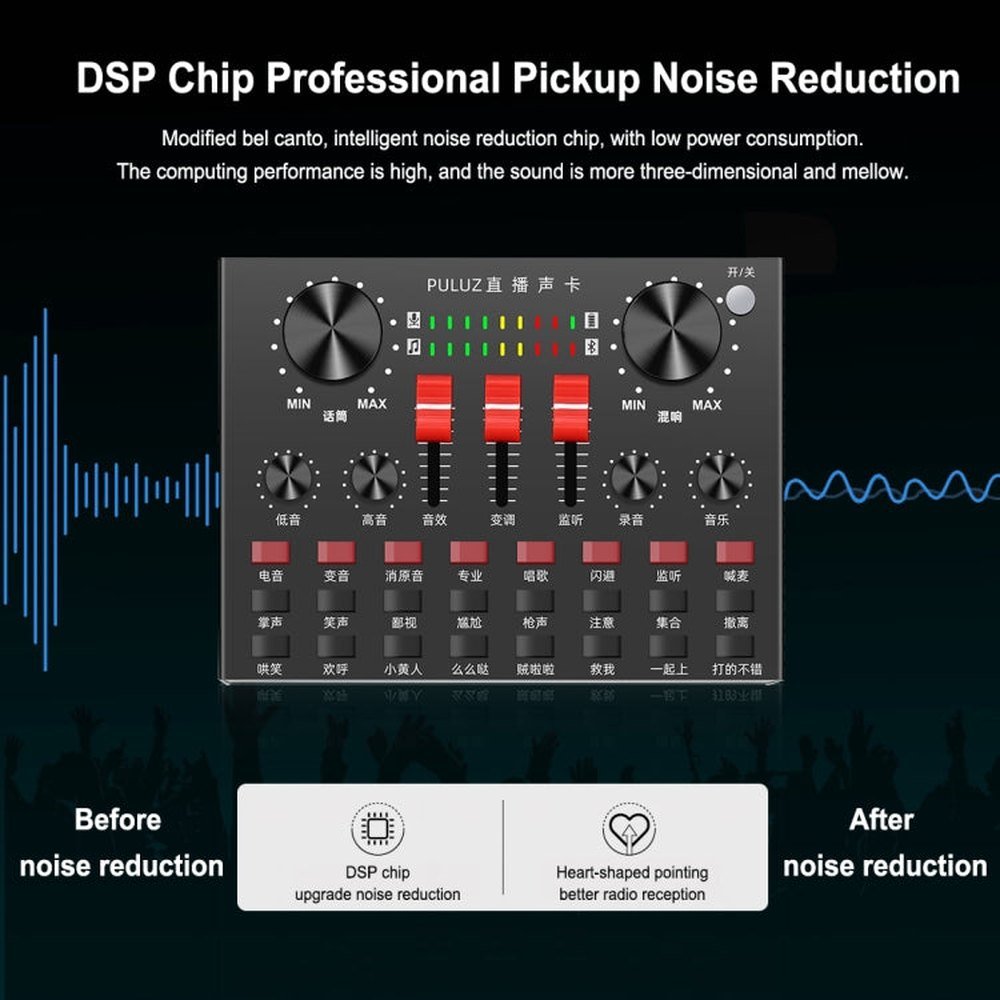 PULUZ Live Broadcasting Sound Card Bluetooth Karaoke Singing Recording Sound Mixer for Mobile Phone / Computer / Laptop / Tablet PC, Chinese Version, Chinese Version - laboratorydeal