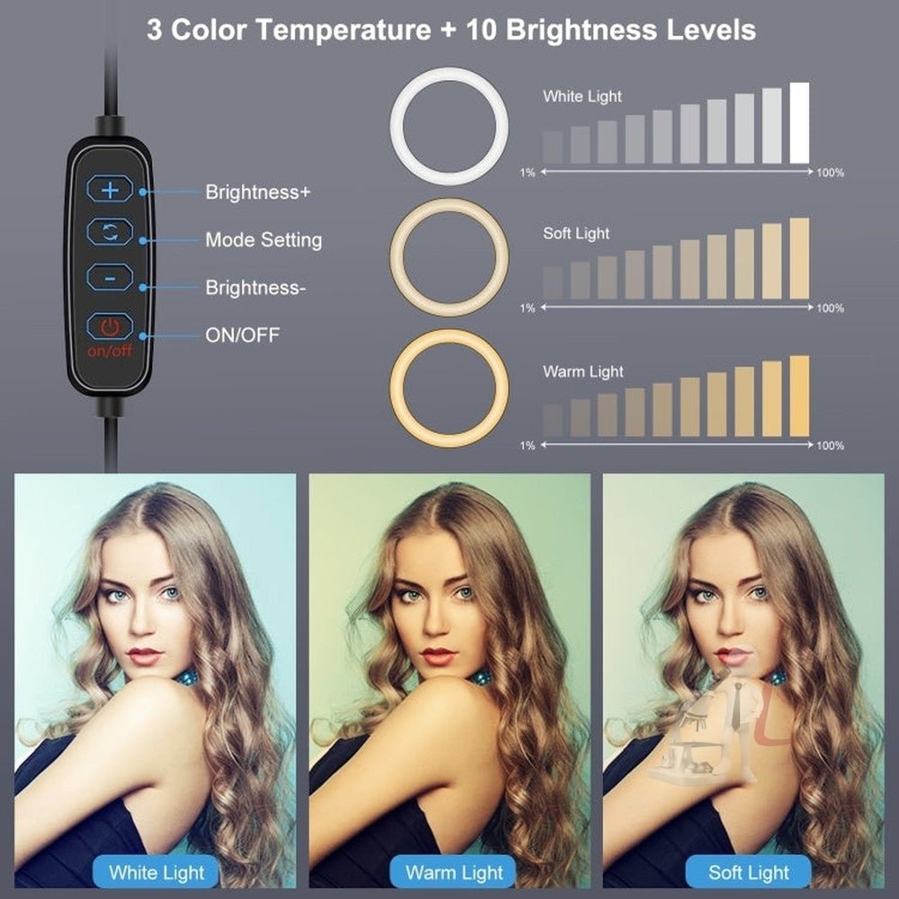 PULUZ Tripod Mount + Live Broadcast Dual Phone Bracket + 6.2 inch 16cm LED Ring Vlogging Video Light Kits, 3 in 1 - laboratorydeal