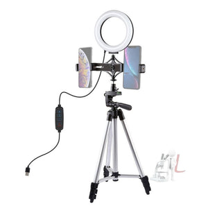 PULUZ Tripod Mount + Live Broadcast Dual Phone Bracket + 6.2 inch 16cm LED Ring Vlogging Video Light Kits, 3 in 1 - laboratorydeal
