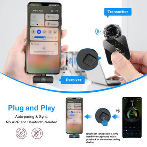 PULUZ Wireless Lavalier Microphone for Type - C Phone, Type - C Receiver, Type - C 1 TX + 1 RX - laboratorydeal