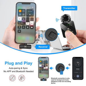 PULUZ Wireless Lavalier Microphone for iPhone / iPad, 8 - Pin Receiver and Dual Microphones, 8 - Pin 2 TX + 1 RX - laboratorydeal