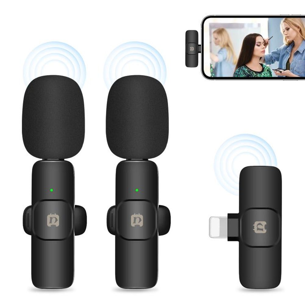 PULUZ Wireless Lavalier Noise Reduction Reverb Microphones for iPhone / iPad, 8 - Pin Receiver Dual Microphones, 8 - Pin Receiver and Dual Microphones - laboratorydeal