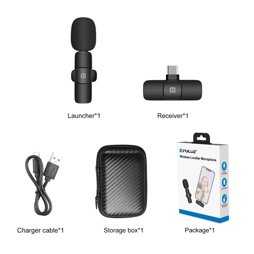PULUZ Wireless Lavalier Noise Reduction Reverb Microphone for Type - C / USB - C Device, Support Phone Charging, Type - C Wireless Microphone - laboratorydeal