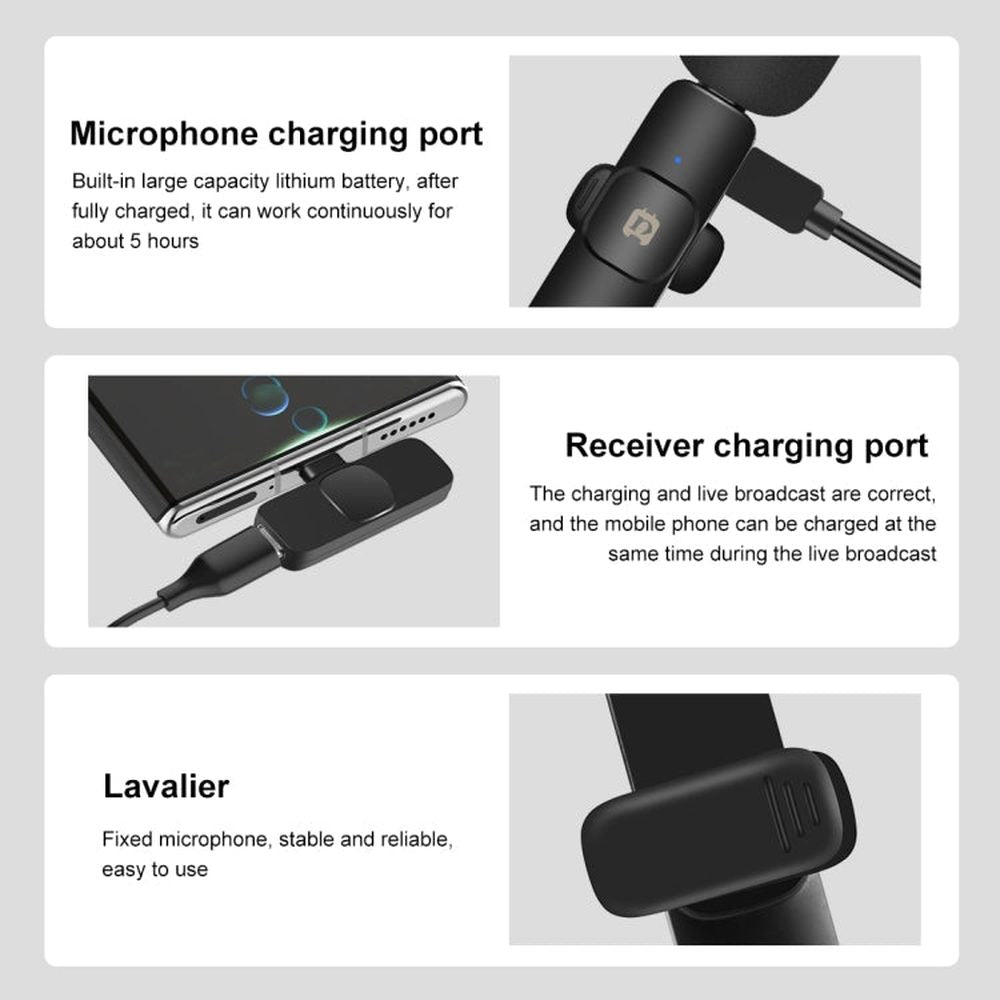PULUZ Wireless Lavalier Noise Reduction Reverb Microphone for Type - C / USB - C Device, Support Phone Charging, Type - C Wireless Microphone - laboratorydeal