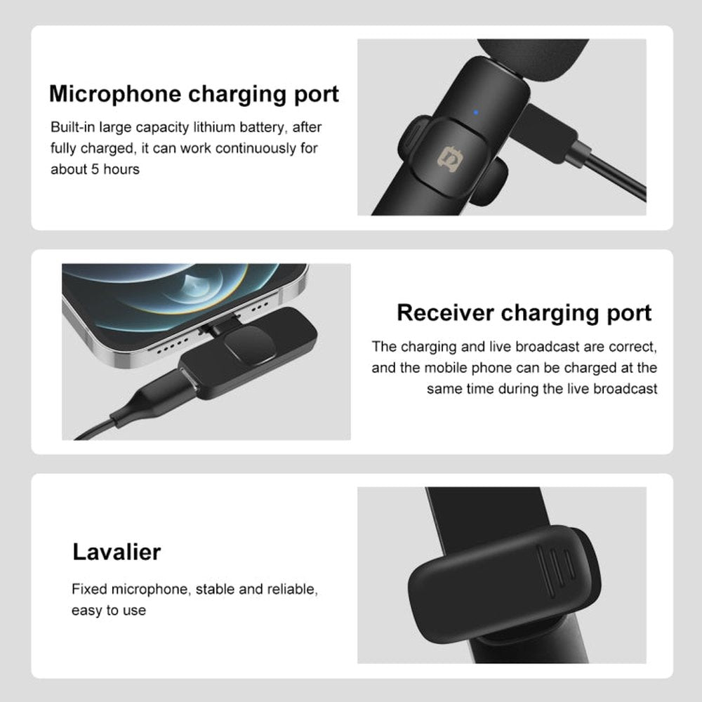 PULUZ Wireless Lavalier Noise Reduction Reverb Microphone for 8 - Pin Device, Support Phone Charging, 8 Pin Wireless Microphone - laboratorydeal