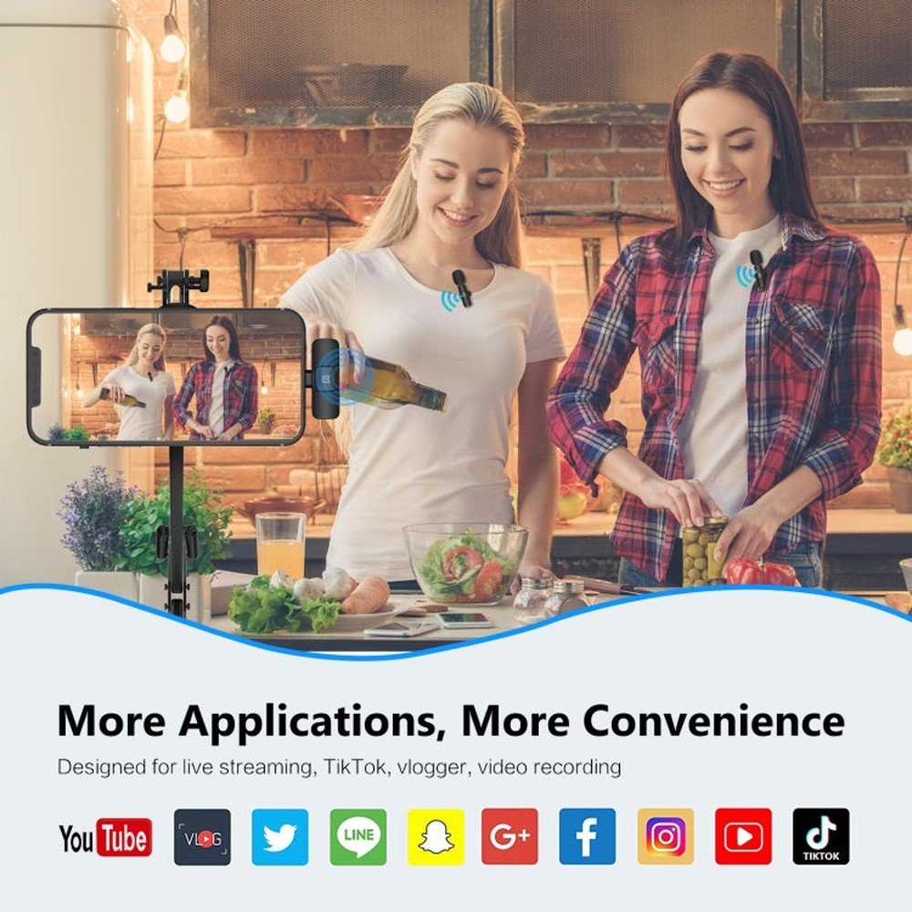 PULUZ Wireless Lavalier Noise Reduction Reverb Microphones for iPhone / iPad, 8 - Pin Receiver Dual Microphones, 8 - Pin Receiver and Dual Microphones - laboratorydeal