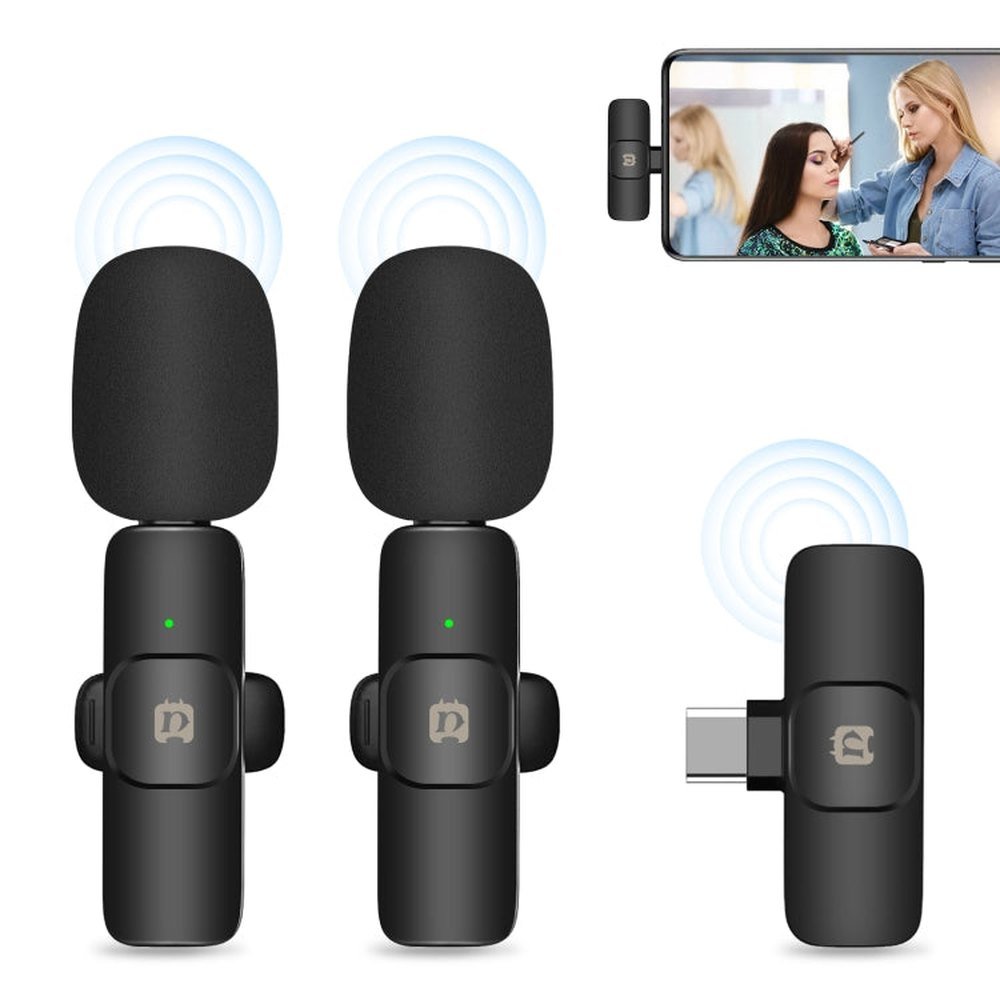 PULUZ Wireless Lavalier Noise Reduction Reverb Microphones for Type - C Phone, Type - C Receiver and Dual Microphones, Type - C Receiver and Dual Microphones - laboratorydeal