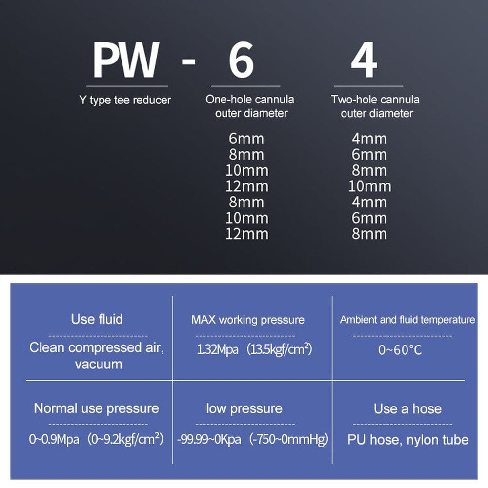 PW16-12 LAIZE 2pcs Plastic Y-type Tee Reducing Pneumatic Quick Fitting Connector, PW6-4, PW8-4, PW8-6, PW10-6, PW10-8, PW12-8, PW12-10, PW16-12 (2pcs)
