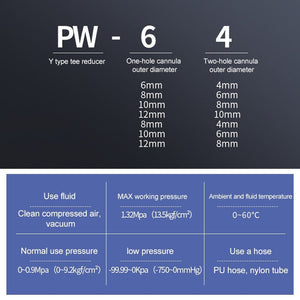 PW16-12 LAIZE 2pcs Plastic Y-type Tee Reducing Pneumatic Quick Fitting Connector, PW6-4, PW8-4, PW8-6, PW10-6, PW10-8, PW12-8, PW12-10, PW16-12 (2pcs)