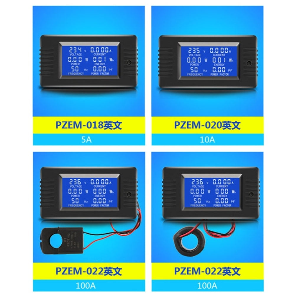 Peacefair English Version Multifunctional AC Digital Display Power Monitor, 5A, 10A, 100A (Closed CT), 100A (Open and Close CT)