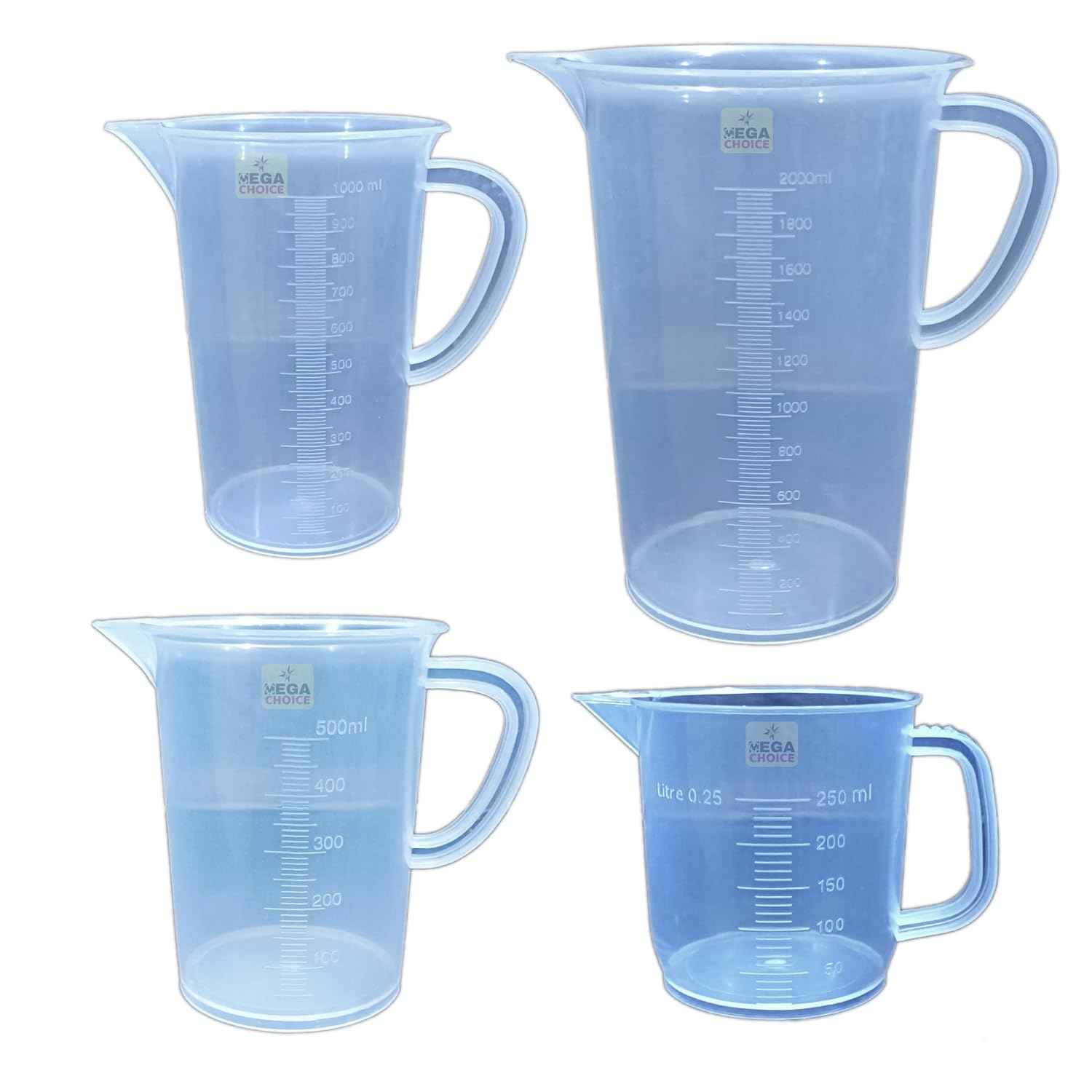 Plastic Transparent Measuring jug Set 250, 500, 1000, 2000ml Combo Pack