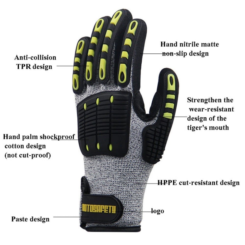 ROTOSAFETY RZT - HFZ20 Shock - Proof Anti - Smashing Anti - Cutting Anti - Collision Gloves TPR Mechanical Maintenance Fire Rescue Miners Mining Anti - Stab Gloves, M, L, XL - laboratorydeal