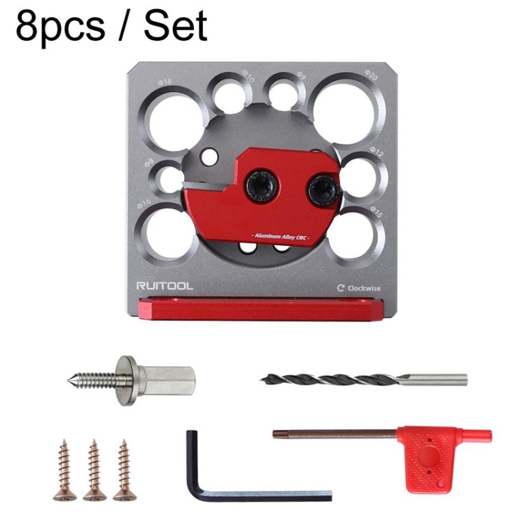 RUITOOL 8pcs / Set Adjustable 8 - Hole Drill Rounders Woodworking DIY Tools, Red And Black, Silver And Red - laboratorydeal
