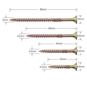 RUITOOL T25 100pcs Woodworking Screws Torx Self Tapping Screws, 5 x 80mm, 4.5 x 60mm, 4.5 x 45mm, 4.5 x 35mm - laboratorydeal