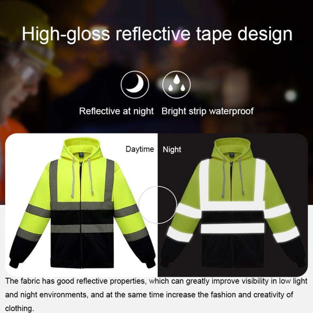 Reflective Hooded Zipper Sweatshirt Outdoor Sports Fleece Reflective Clothing, S, M, L, XL, XXL - laboratorydeal
