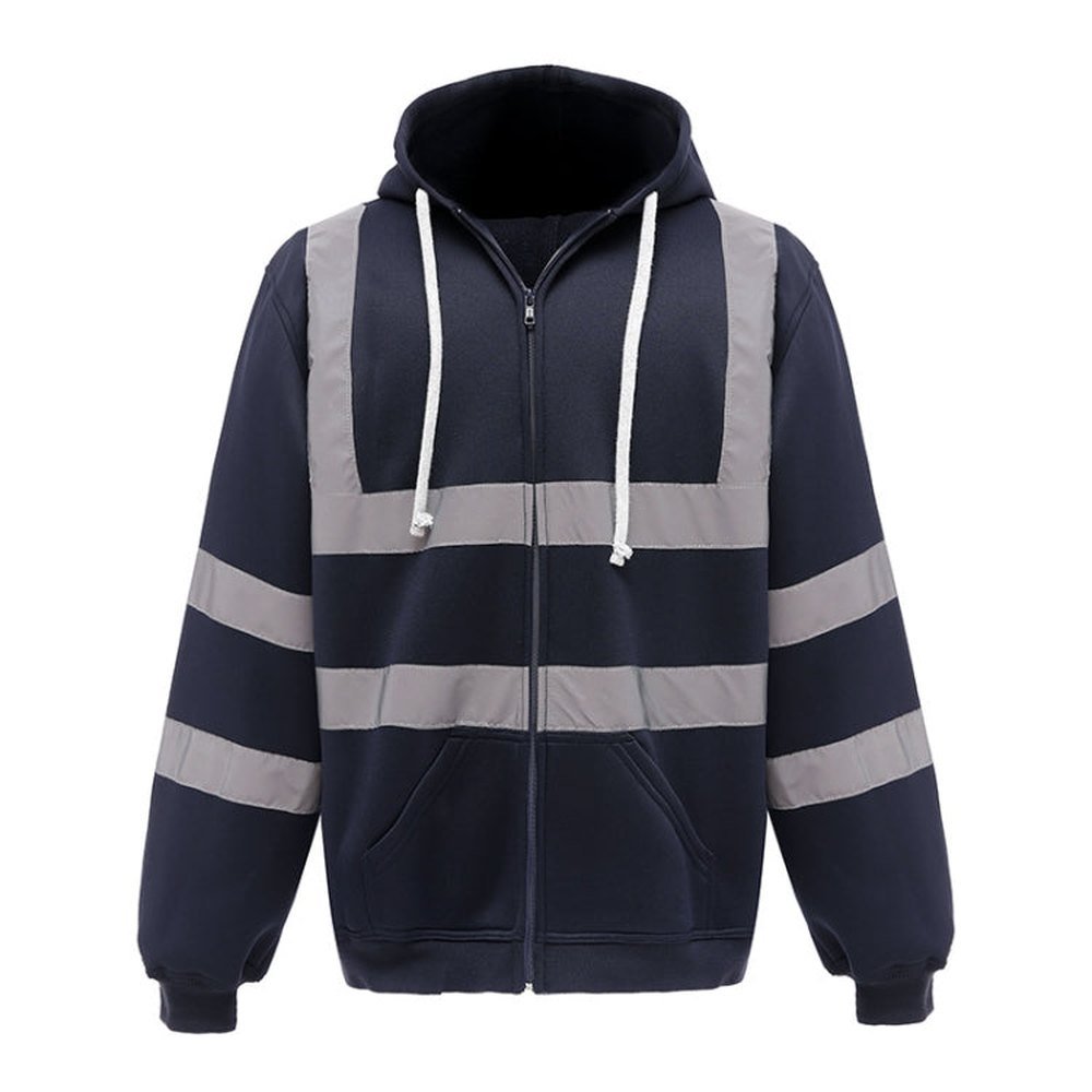 Reflective Hooded Zipper Sweatshirt Outdoor Sports Fleece Reflective Clothing, S, M, L, XL, XXL - laboratorydeal