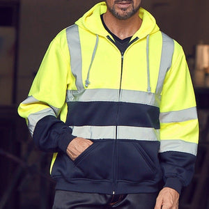 Reflective Hooded Zipper Sweatshirt Outdoor Sports Fleece Reflective Clothing, S, M, L, XL, XXL - laboratorydeal