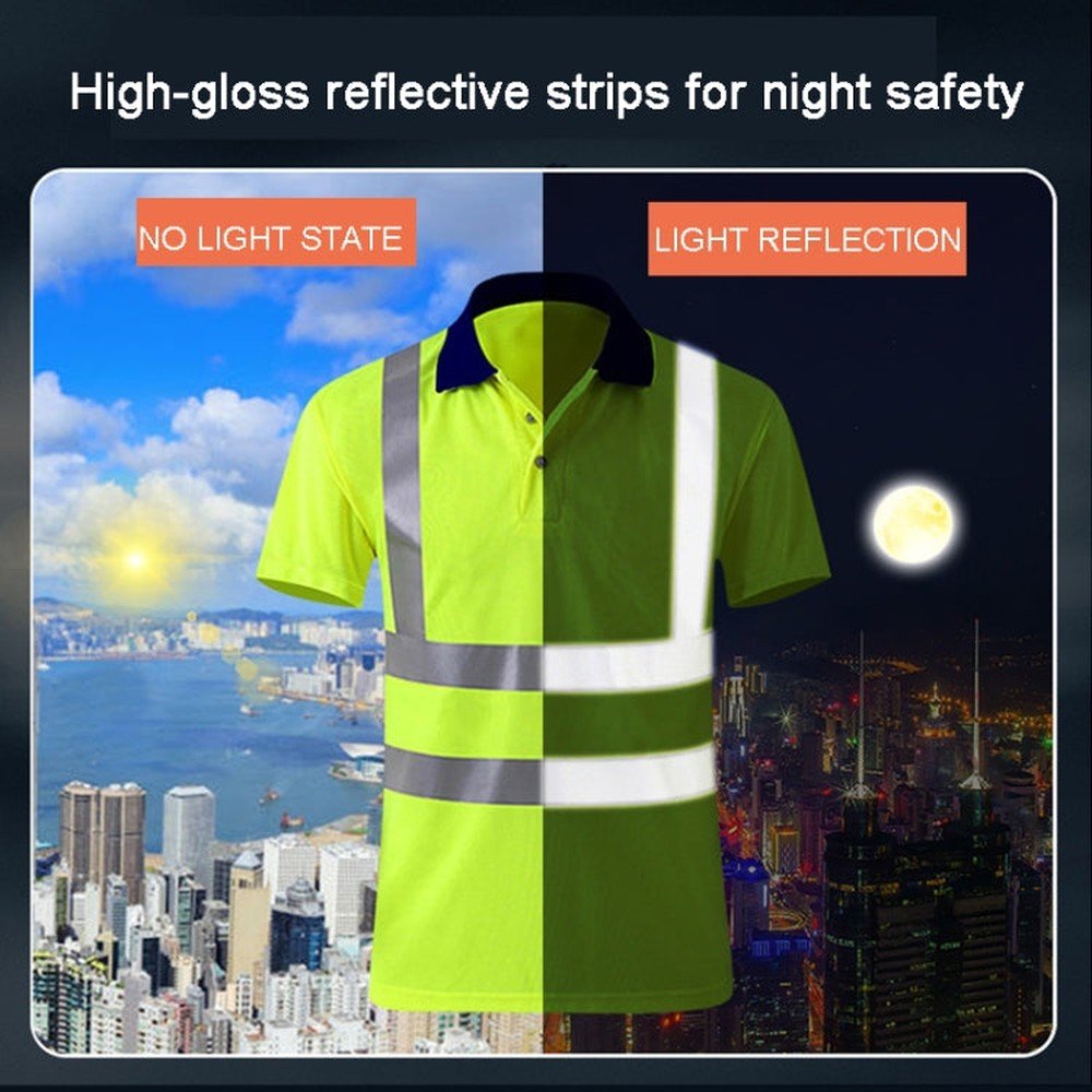 Reflective Quick - drying T-shirt Lapel Short - sleeved Safety Work Shirt, XXL, XXXL, XXXXL, M, L, XL - laboratorydeal