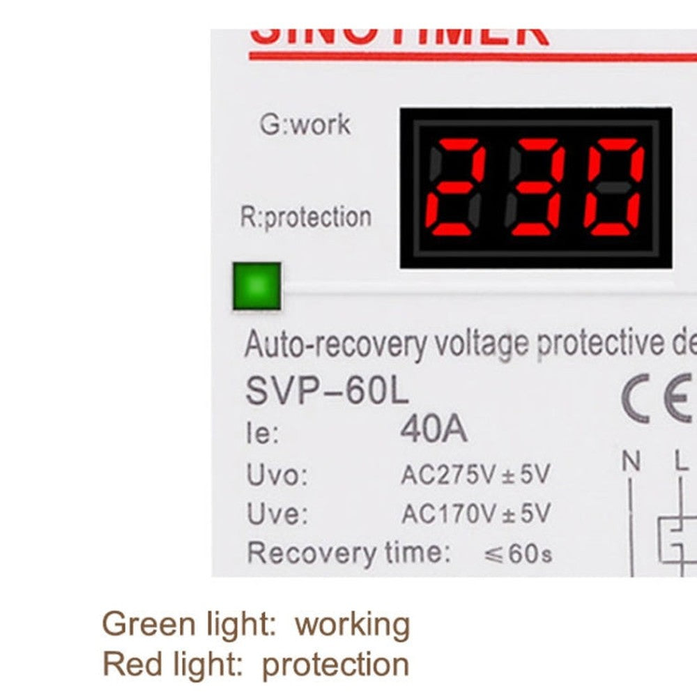 SINOTIMER 220V LED Digital Display Delay Automatic Reset Under-voltage Protector, SVP-60L