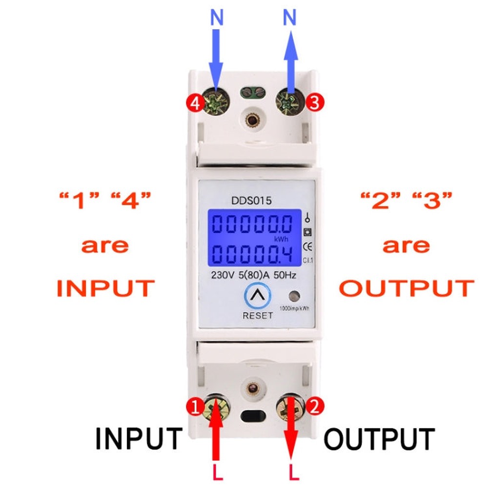 SINOTIMER DDS015 Backlight Display Single-phase Household Rail Energy Meter 5-80A 230V, DDS015