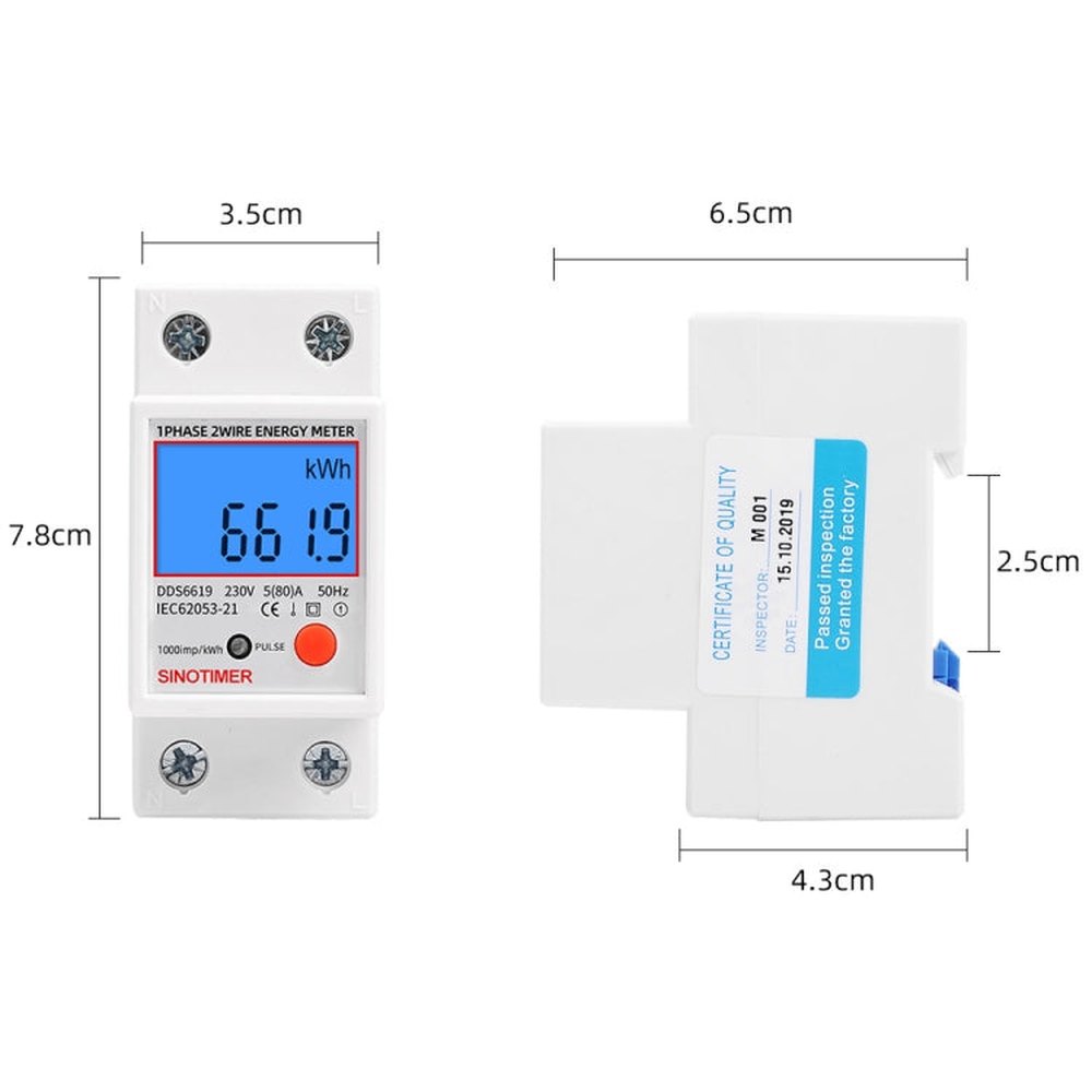 SINOTIMER DDS6619-012 Backlight Display Household Single-phase Rail Energy Meter 5-80A, DDS6619-012