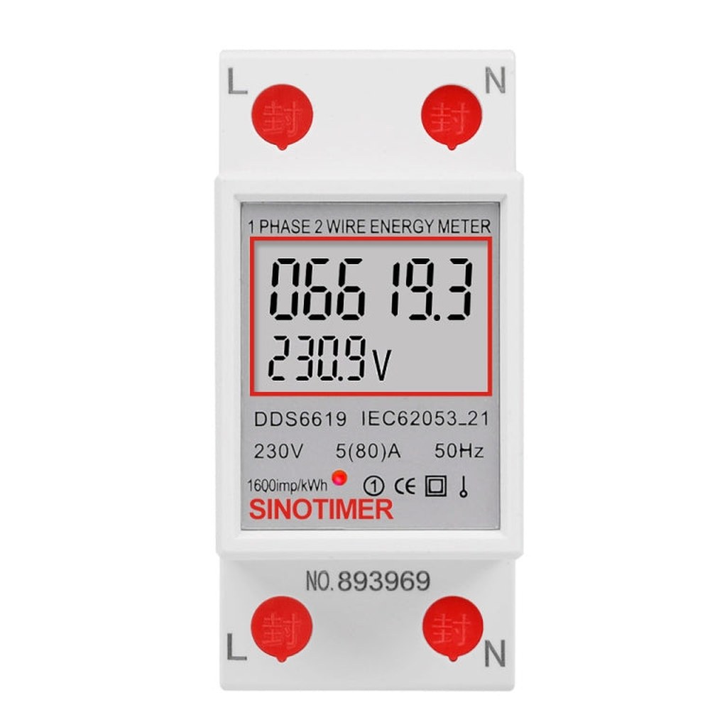 SINOTIMER DDS6619 80A 230V Din Rail Single Phase Energy Meter Voltage Current Power Meter, Without Backlight, With Backlight