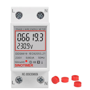 SINOTIMER  DDS6619 80A 230V Din Rail Single Phase Energy Meter Voltage Current Power Meter, Without Backlight, With Backlight