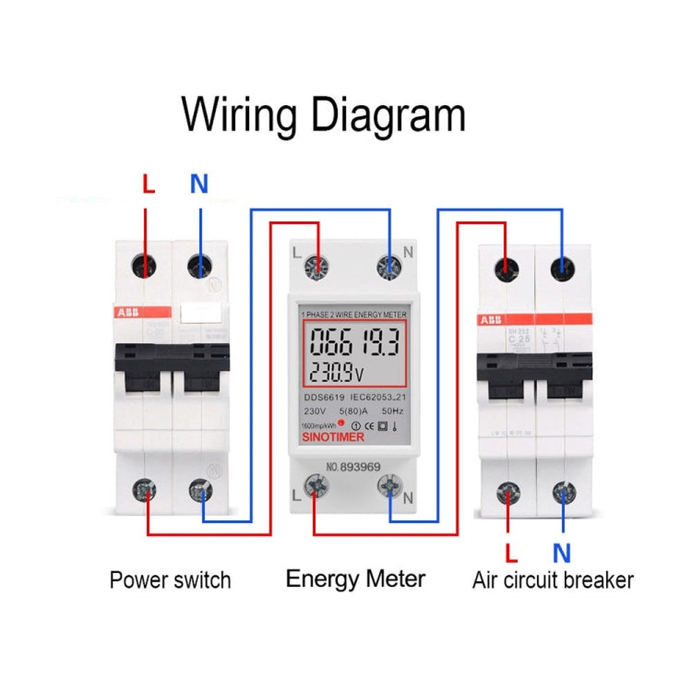 SINOTIMER  DDS6619 80A 230V Din Rail Single Phase Energy Meter Voltage Current Power Meter, Without Backlight, With Backlight