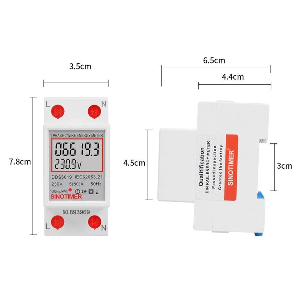 SINOTIMER  DDS6619 80A 230V Din Rail Single Phase Energy Meter Voltage Current Power Meter, Without Backlight, With Backlight