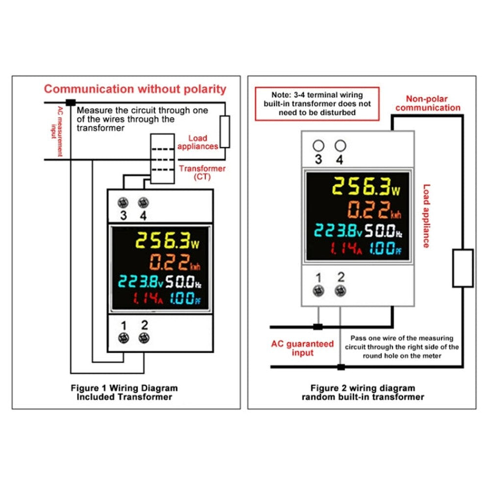 SINOTIMER SDM009 Din Rail Single-Phase Voltage Current Frequency Power Factor Electricity Multifunctional Meter, AC40-300V Built-In, AC40-300V External, AC250-450V Built-In, AC250-450V External