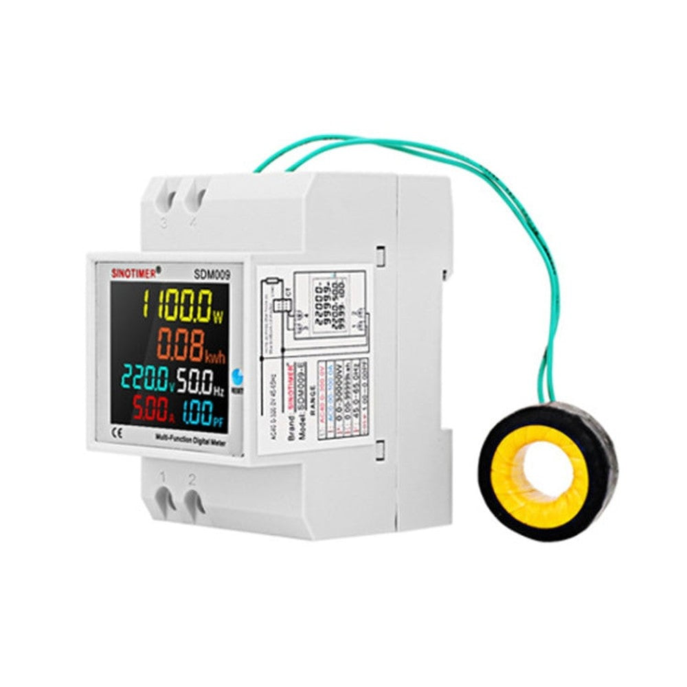 SINOTIMER SDM009 Din Rail Single-Phase Voltage Current Frequency Power Factor Electricity Multifunctional Meter, AC40-300V Built-In, AC40-300V External, AC250-450V Built-In, AC250-450V External