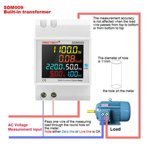 SINOTIMER SDM009 Din Rail Single-Phase Voltage Current Frequency Power Factor Electricity Multifunctional Meter, AC40-300V Built-In, AC40-300V External, AC250-450V Built-In, AC250-450V External